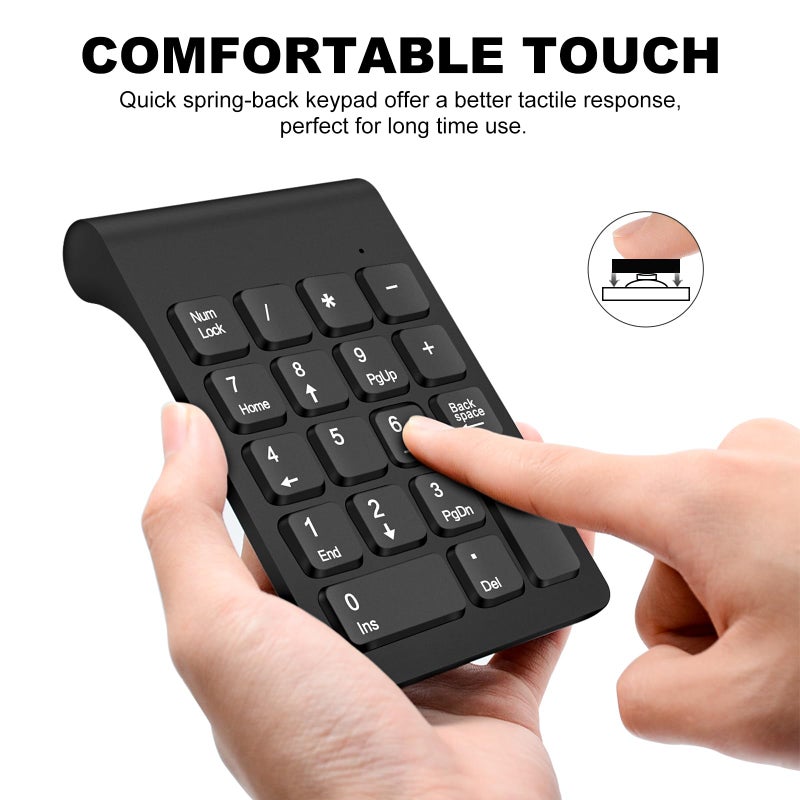 TRELC Wireless Numeric Keypad, Mini 2.4G 18 Keys Number Pad, Portable Silent Financial Accounting Numeric Keypad Keyboard Extensions with Wireless Mouse for Laptop, PC, Desktop, Notebook(Black) - Image 4